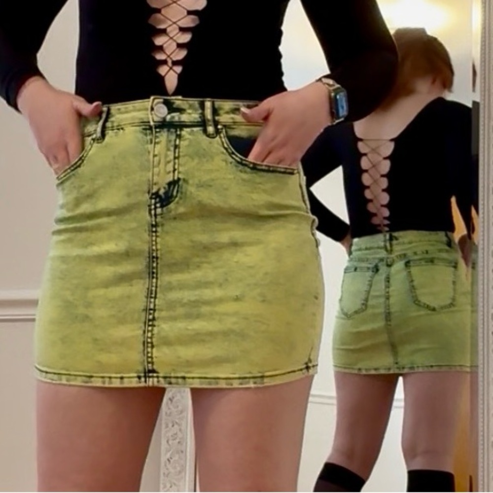 Acid Wash Green Denim Skirt